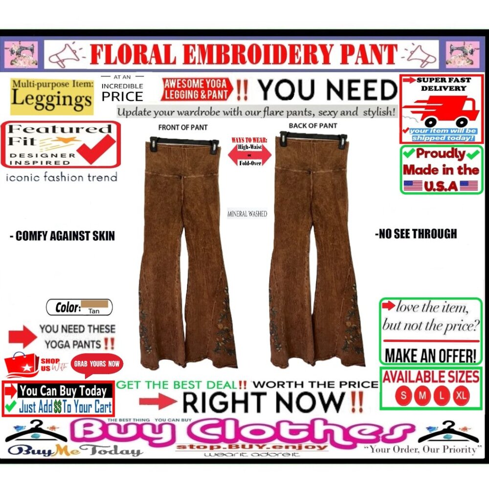 ๐ BOTTOM Fold Embroidery ๐ FLORAL โ LEGGING PANT Waist FLARE Wash ๐ธ BUY NOWโ - Picture 8 of 16